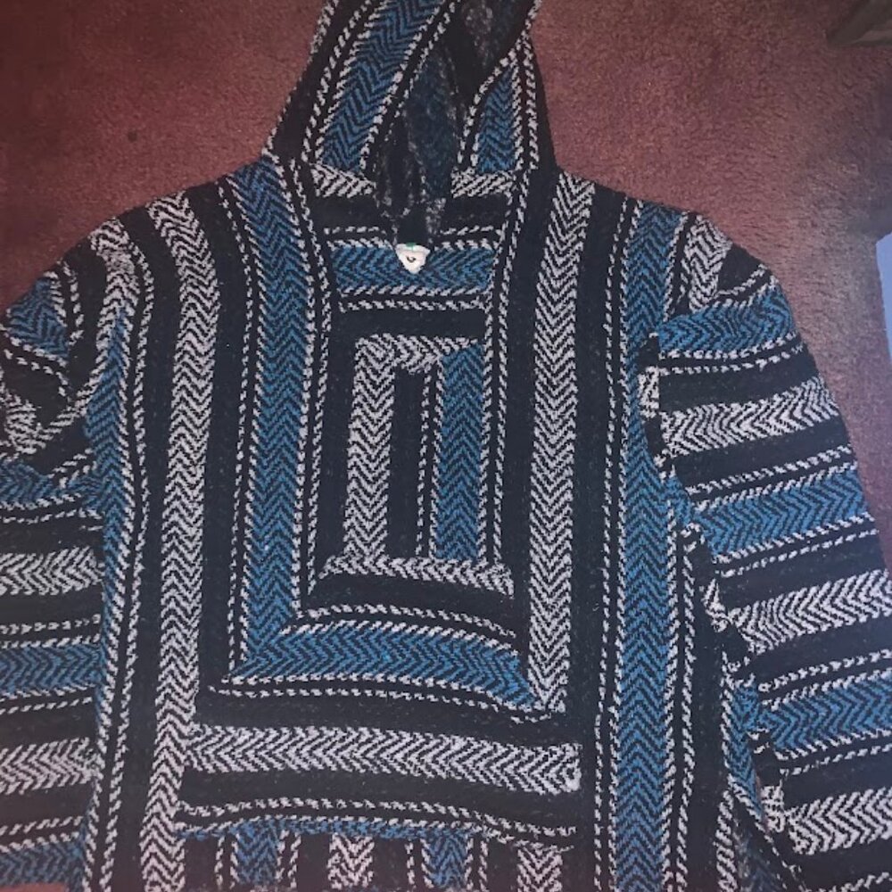 Baja Woven Hoodie Drug Rug Mexican Pullover